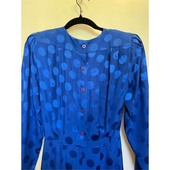 NWT Vintage Retro Albert Nipon blue polka dot silk MIDI Dress size 4 - Picture 16 of 16